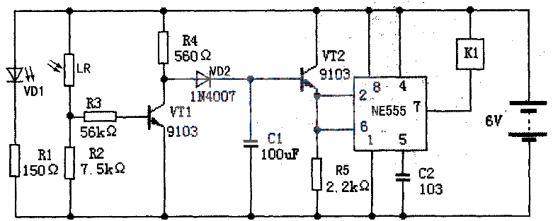 NE555 light-operated switch