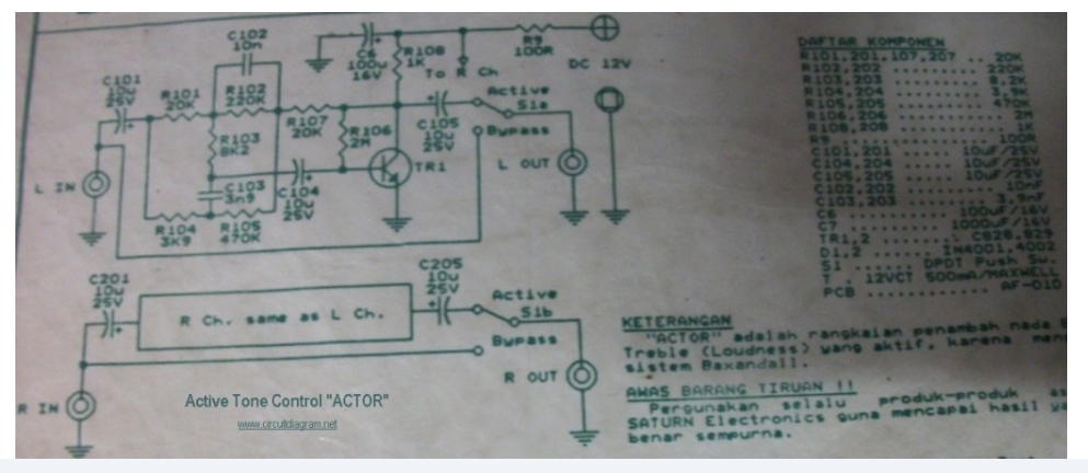 Schematic diagram of the Active Tone Control circuit