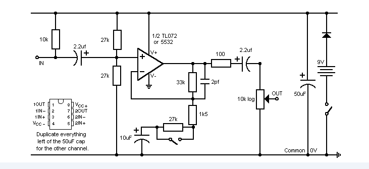 Stereo electret microphone preamplifier circuit