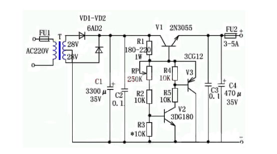 Design of adjustable voltage-stabilized power supply circuit diagram