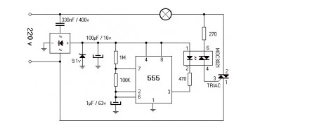 A flasher circuit connected directly to a 220V power supply