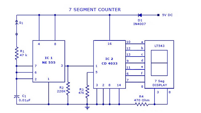 基于IC555和CD4033的计数器显示电路