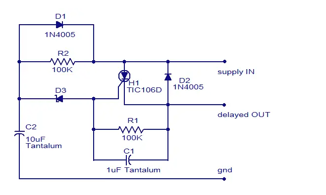 DC power supply delay circuit diagram illustration