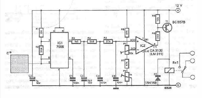 采用555定时器电路的电容式触摸传感器