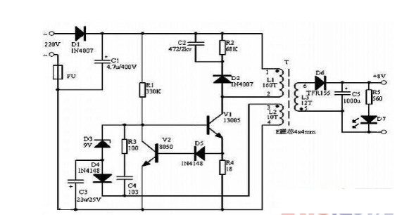 Circuit diagram explanation: simple switching power supply circuit diagram