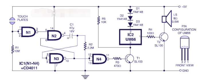 Music bell circuit diagram with touch switch and timer