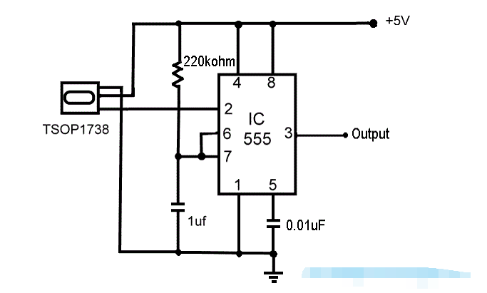 基于IC555和TSOP1738的红外接收器电路