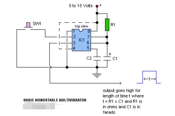 IC555 circuit diagram based on monostable multivibrator