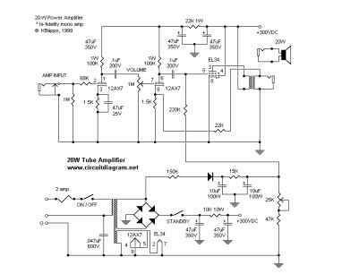 20W power tube/tube amplifier circuit diagram with EL34