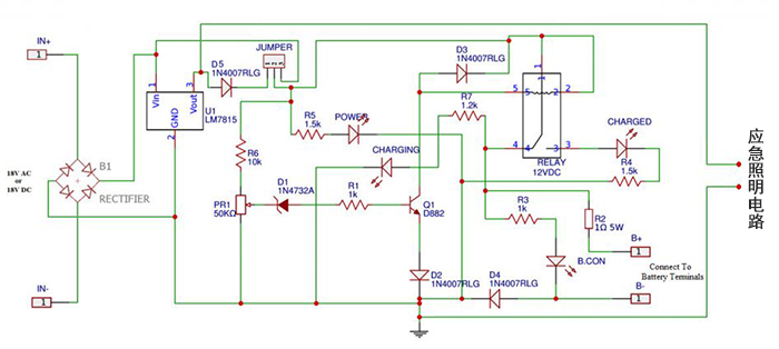 Low cost LED automatic emergency light circuit