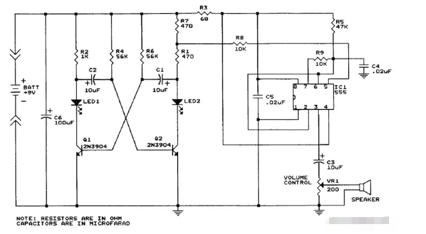 基于通用定时器IC555的声音发生器电路