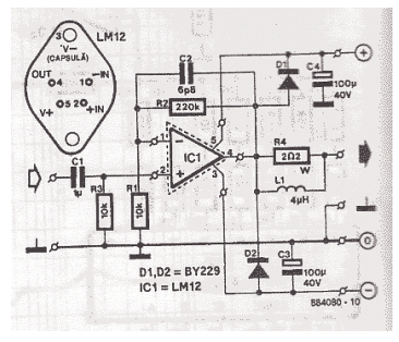 80W power audio amplifier circuit diagram based on power IC LM12