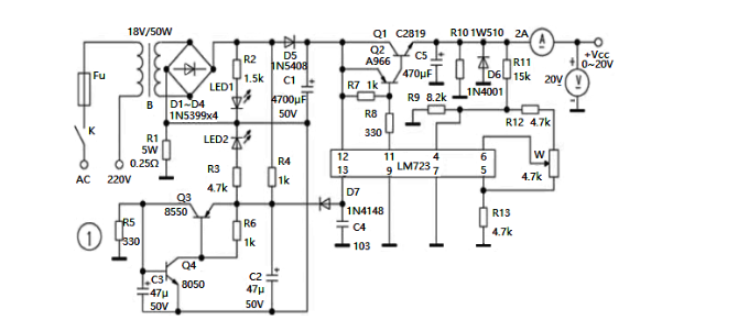 Design of adjustable voltage-stabilized power supply circuit diagram