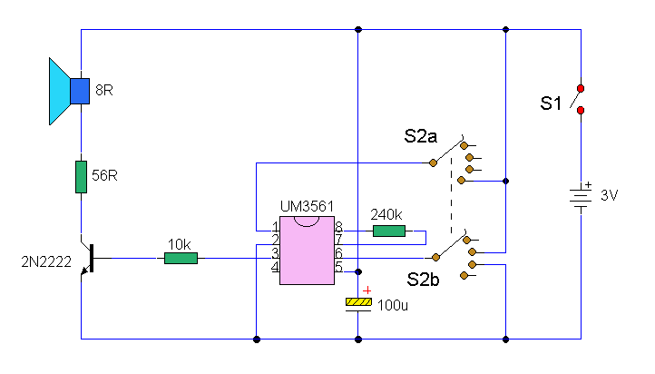 Detailed explanation of the circuit diagram of the sound effect generator based on UM3561