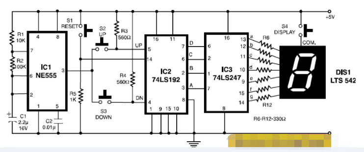 Circuit diagram of game score display using 7-segment LED