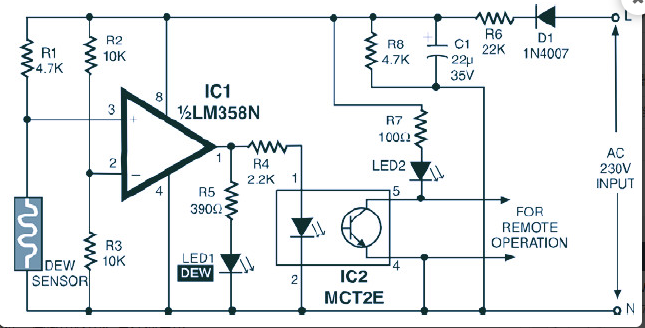 A simple and low-cost dew sensor circuit