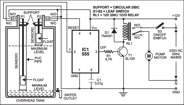 Water level automatic control system circuit based on NE555