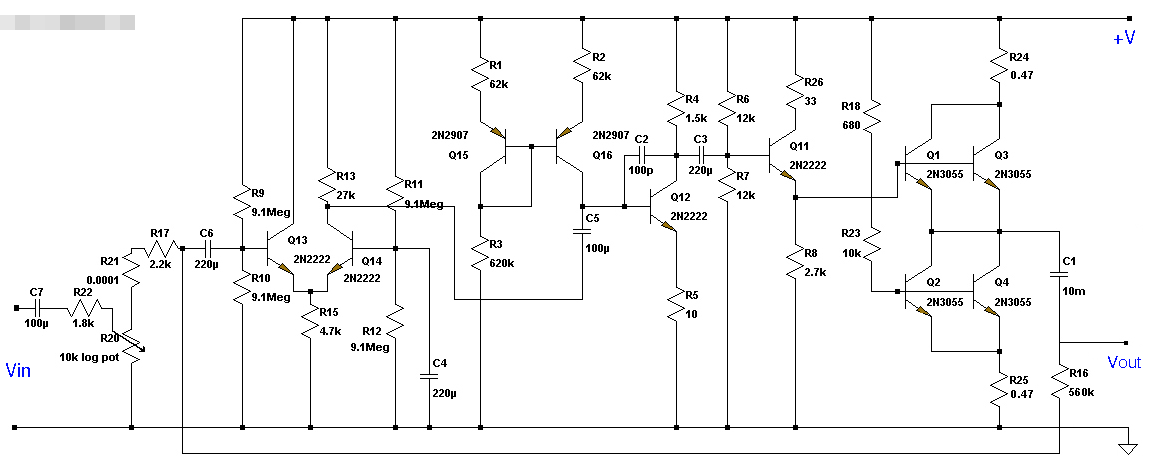 Circuit Diagram of 24 Watt Class A Linear Audio Amplifier