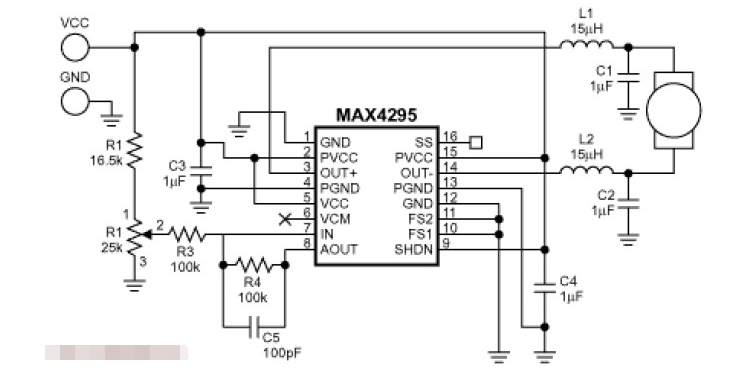 Motor speed controller circuit based on Maxim's MAX4295