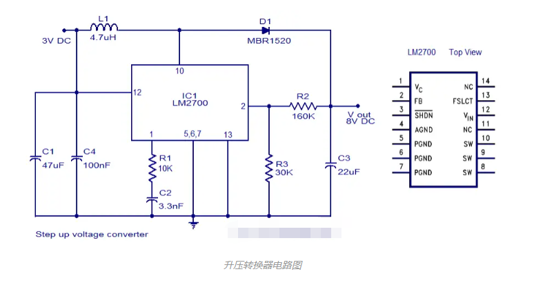 基于LM2700的升压转换器电路图