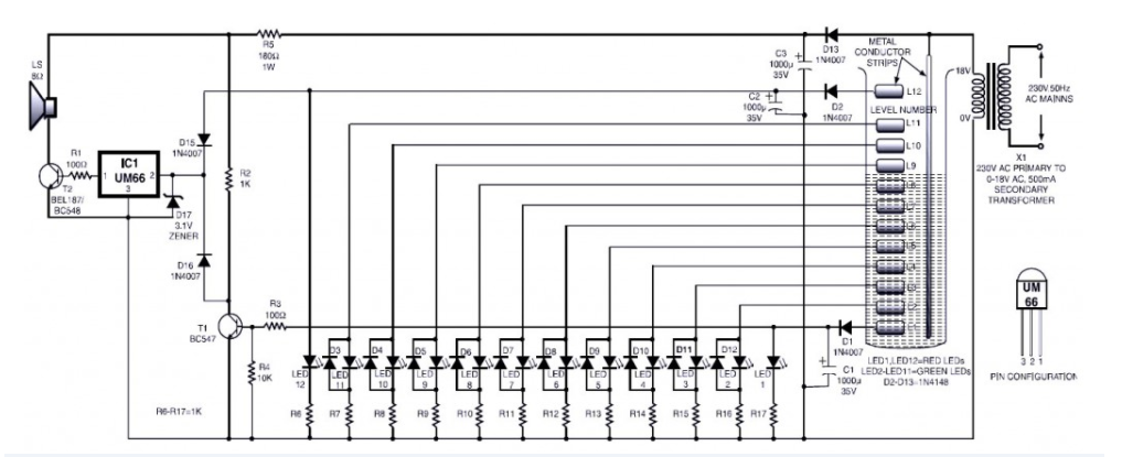 A simple and versatile 12-level water level indicator circuit