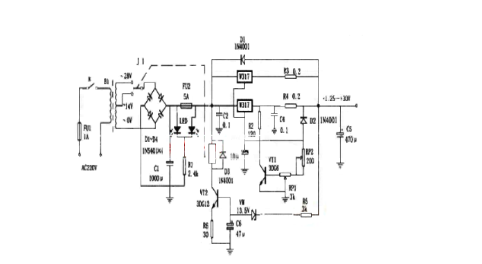 Design of adjustable voltage-stabilized power supply circuit diagram