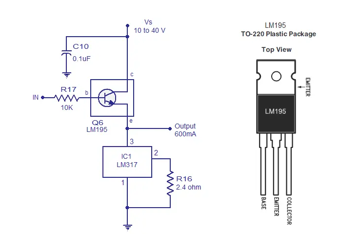 Power follower circuit using LM317