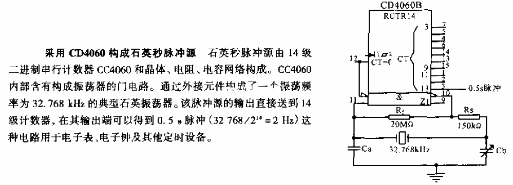 Circuit diagram of quartz second pulse source using CD4060