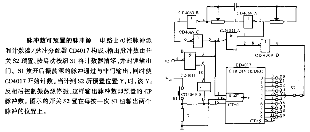 Pulse source circuit diagram with preset pulse number