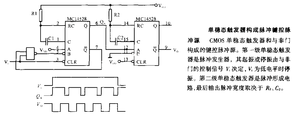 Monostable trigger pulse keying pulse source circuit diagram