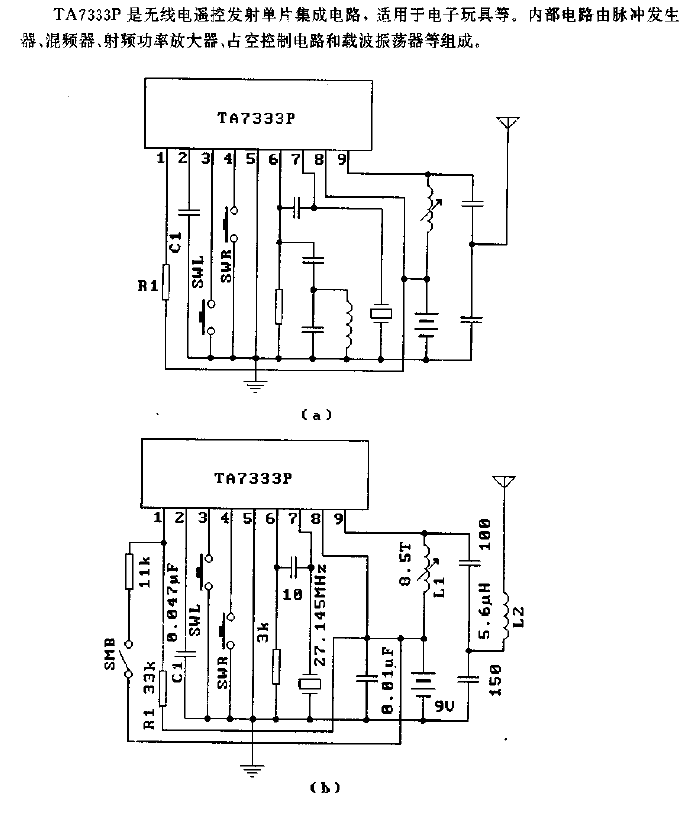 TA7333P (electronic toy) radio remote control transmitter circuit