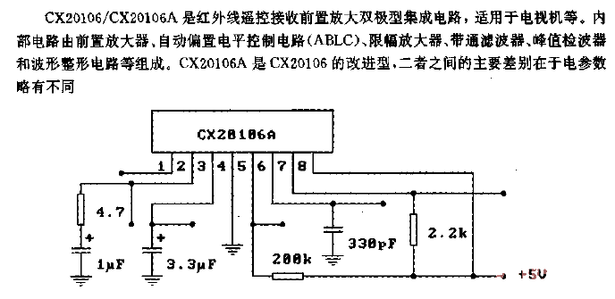 CX20106/CX20106A (TV)<strong>Infrared remote control</strong>Receiver<strong><strong>Preamplifier circuit</strong></strong>-<strong><strong>DC</strong></strong >Features<strong>Test Circuit</strong>.gif