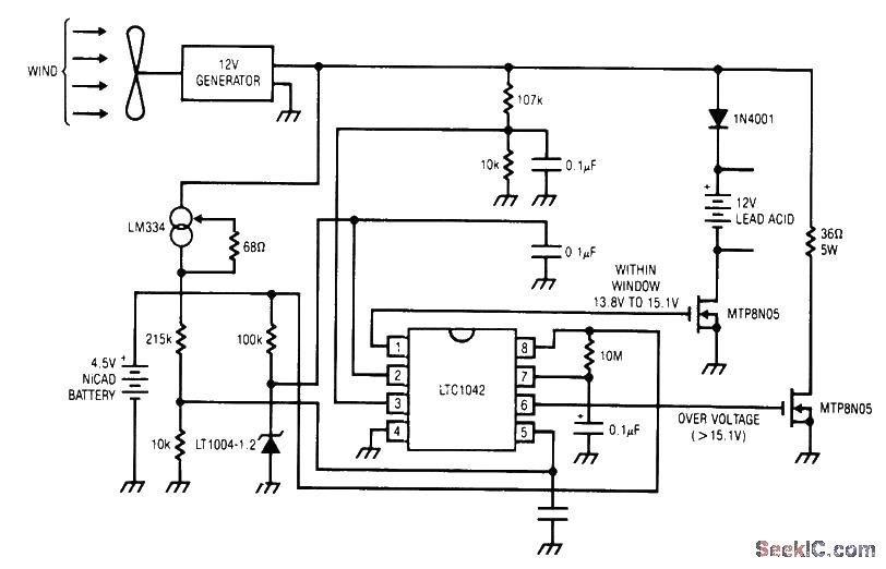 Wind turbine battery charging circuit