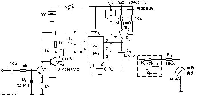 555 linear audio frequency meter circuit diagram