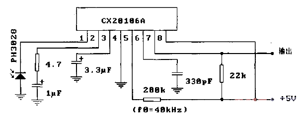 CX20106/CX20106A (TV) infrared remote control receiving preamplifier circuit - typical application circuit