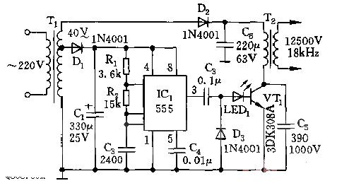 555 neon light high frequency and high voltage source circuit diagram