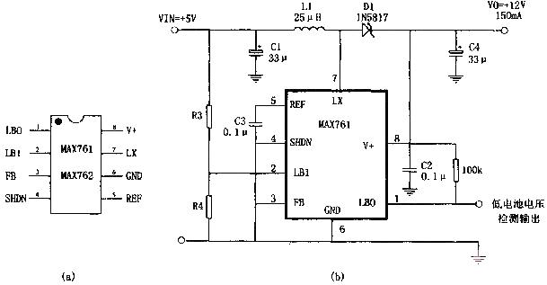 5V to 12V switching power supply circuit diagram designed using MAX761