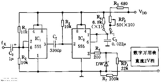 555 digital multimeter additional frequency tester circuit diagram