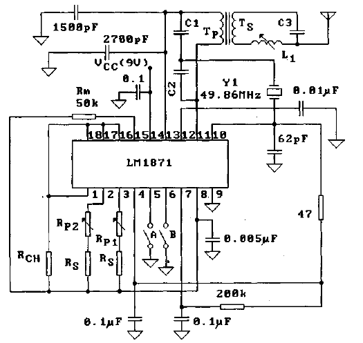 LM1871 (electronic toys and model vehicles) radio remote control transmission encoding circuit - typical application circuit