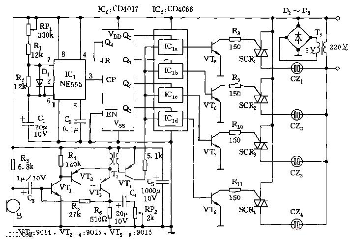 555 music lantern controller circuit diagram