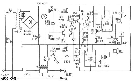 Multifunctional refrigerator DC voltage controller circuit diagram composed of 555