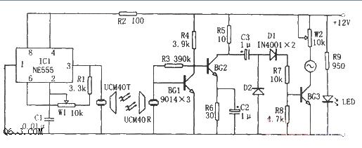 <strong><strong>NE555</strong></strong><strong><strong>Ultrasonic</strong></strong>liquid level indication<strong><strong>Circuit diagram</strong></strong> .jpg