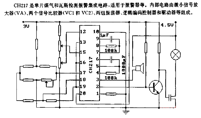 CH217 (<strong><strong>Alarm</strong></strong>) Single-chip Gas and Gas Detection<strong><strong>Alarm Circuit</strong></strong>.gif