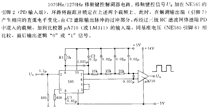 Frequency shift keying<strong><strong>demodulator</strong></strong><strong><strong>circuit</strong></strong>01.gif composed of NE565 and μA710