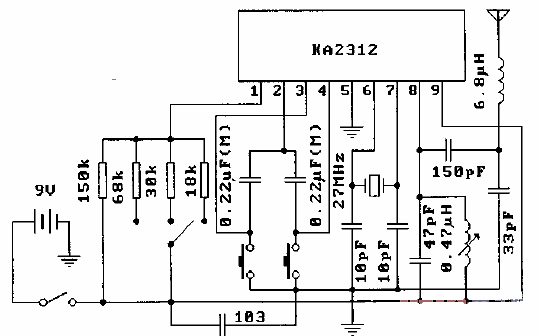 KA2312 (toy) radio remote control transmission control and regulation circuit - typical application circuit