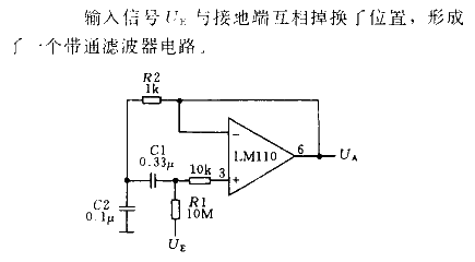 Band-pass source<strong><strong>filter circuit using<strong>LM</strong>110.gif