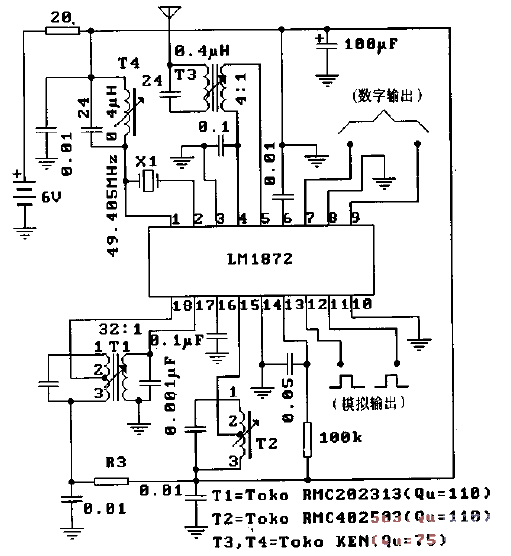 LM1872 (electronic toys and model vehicles) radio and infrared remote control receiving and decoding circuit - typical application circuit