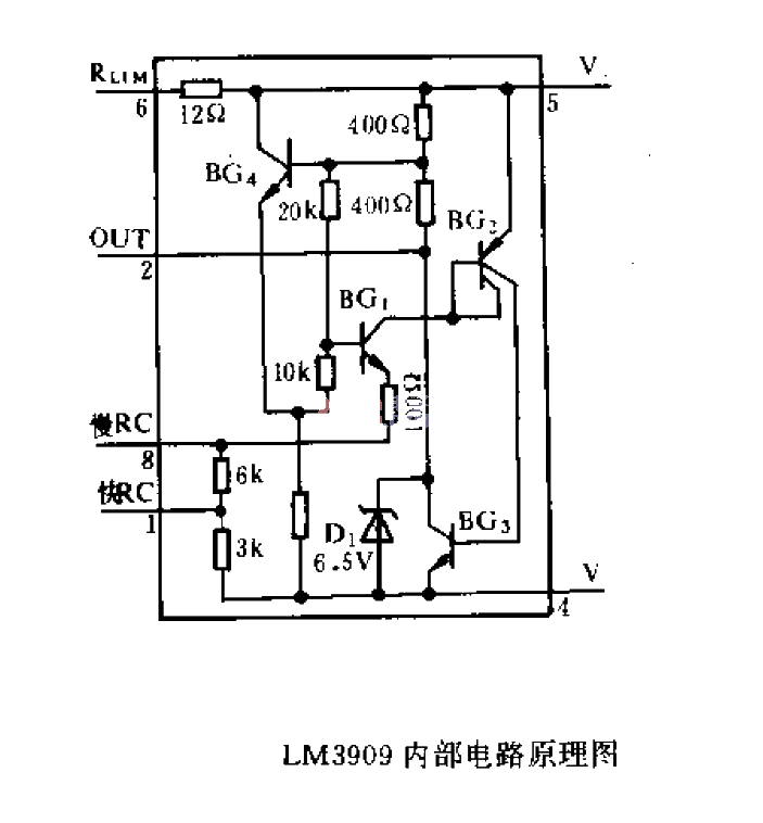 LM3909 internal circuit schematic diagram