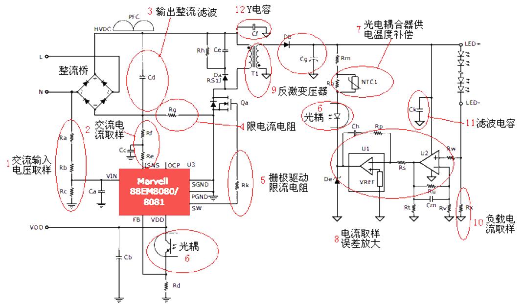 Circuit analysis of LED power controller with PFC flyback