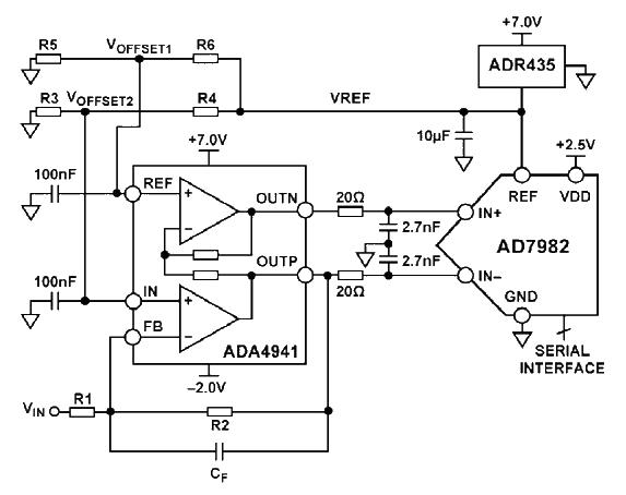 AD7982 differential conversion single-ended signal circuit diagram